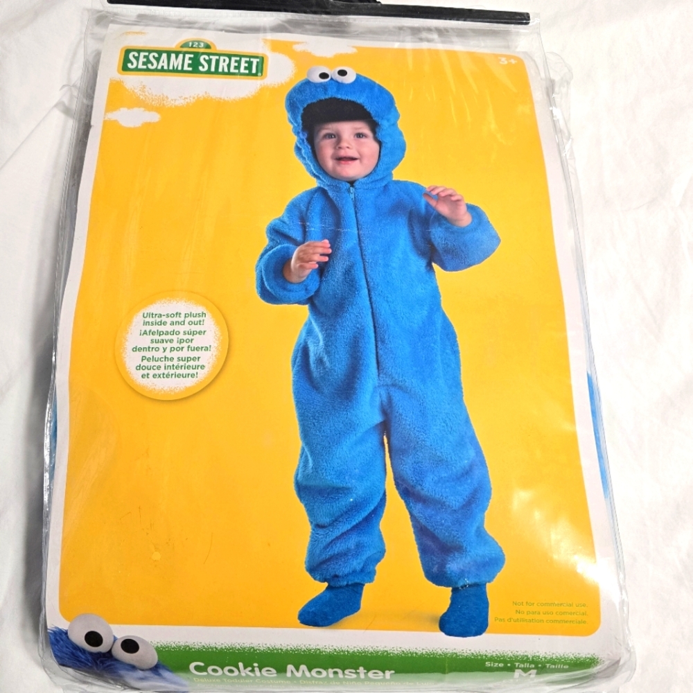 Cookie Monster Costume Toddler 3T 4T. Deluxe plush costume. Zipper on front